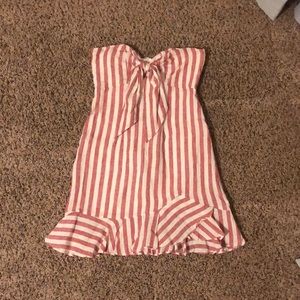 Strapless red and white striped dress